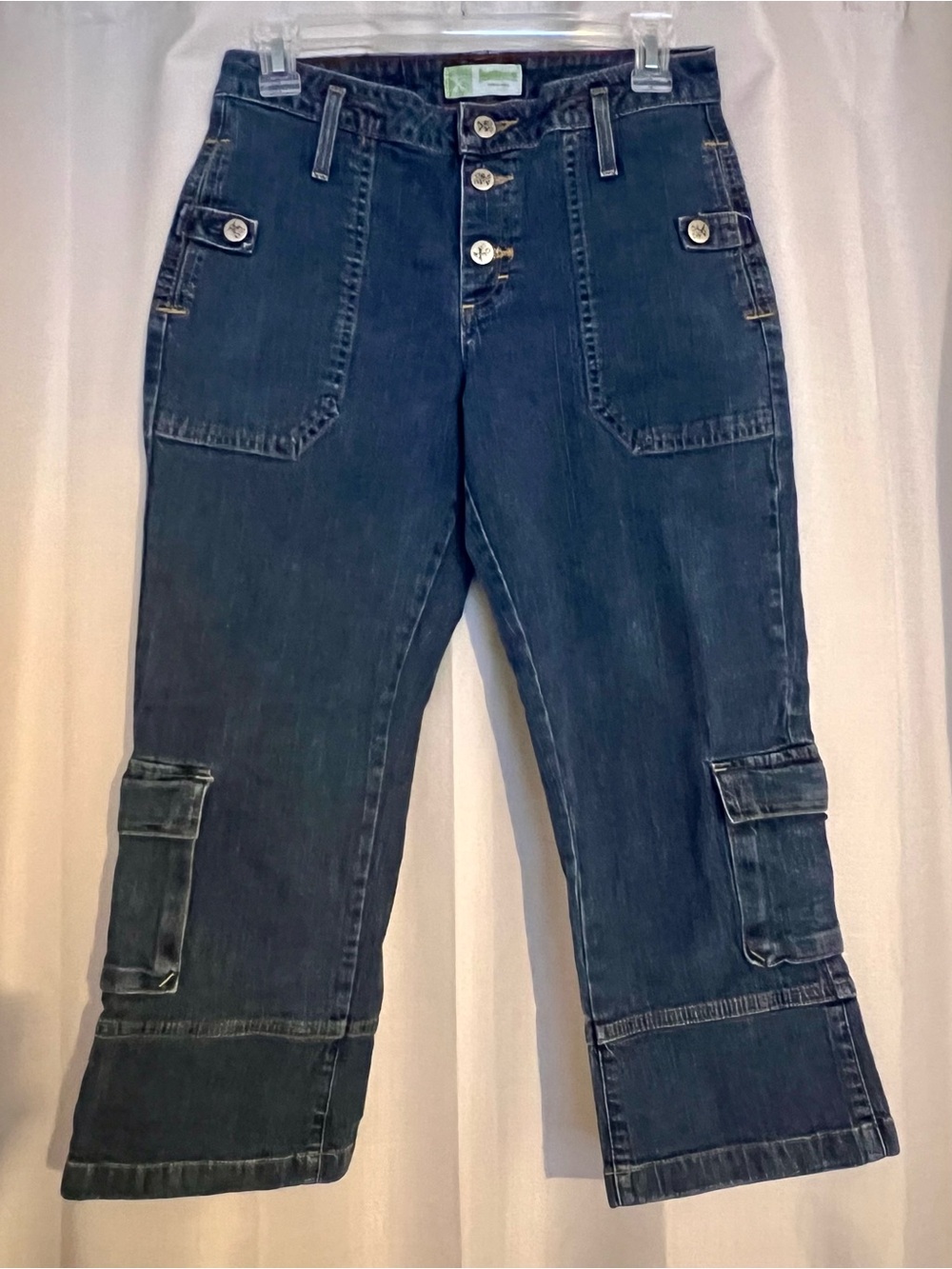 Twenty X Jackson Women’s 5/6 Dark Wash Cargo Capri Jeans Y2K Utility